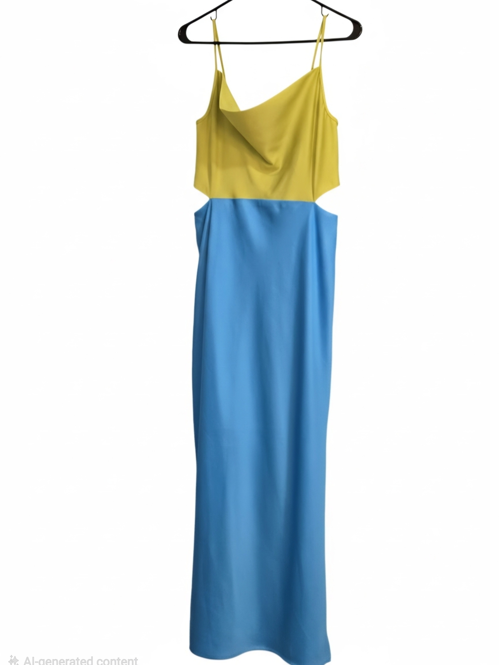 Two-Tone Yellow and Blue Maxi Slip Dress - Women's